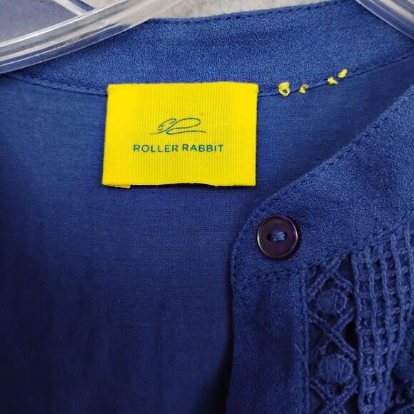 Roller Rabbit Maxi Kaftan Dress Size Small Blue Long Sleeve Pullover Embroidered - Picture 9 of 9